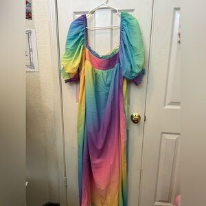 Rainbow Puff Sleeve Maxi Dress